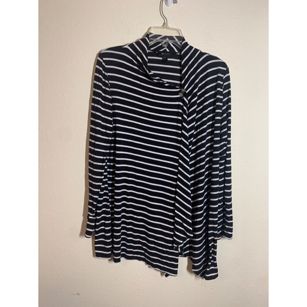 AB Studio Cardigan Asymmetrical Striped Business Casual Black Women's Size Large